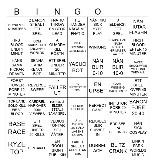 WORLDS 2024 Bingo Card