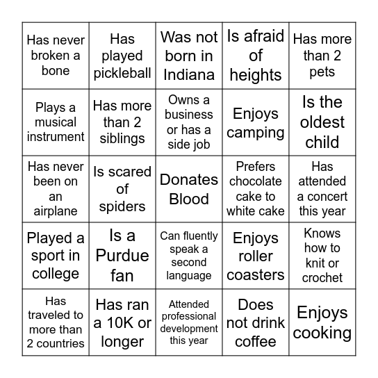 Find Someone Who... Bingo Card