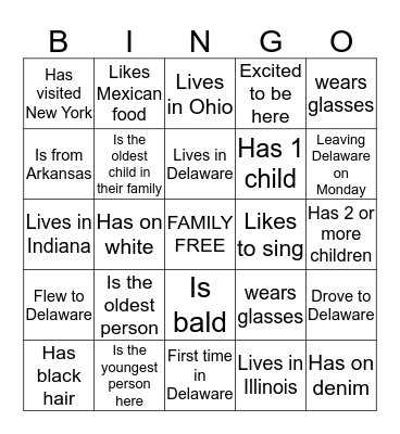 RDL Family Reunion Bingo Card