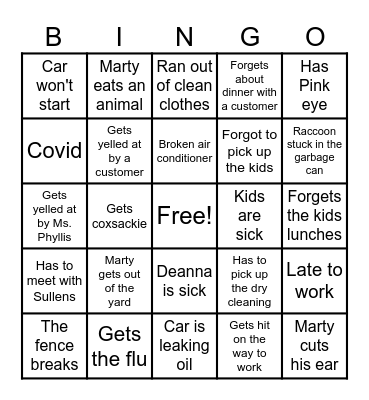 A day in the life of Lil d Bingo Card