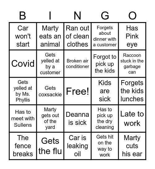 A day in the life of Lil d Bingo Card