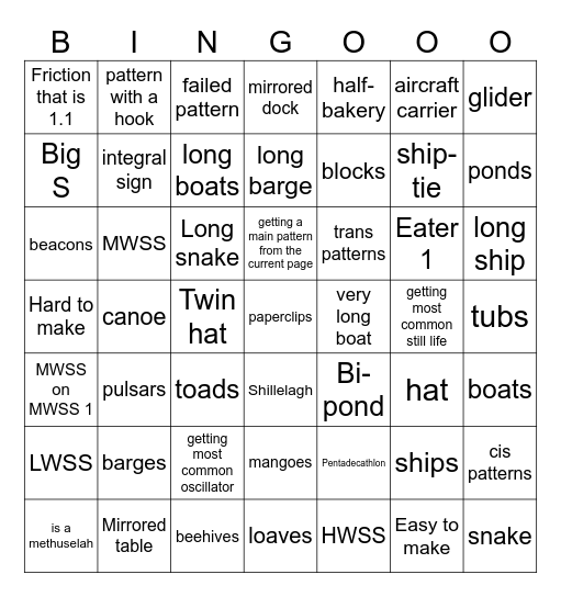 conway's game of life Bingo Card