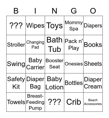 Victoria's Baby Shower Bingo Card