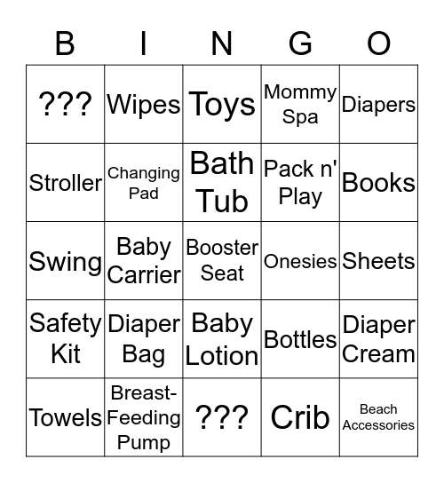 Victoria's Baby Shower Bingo Card