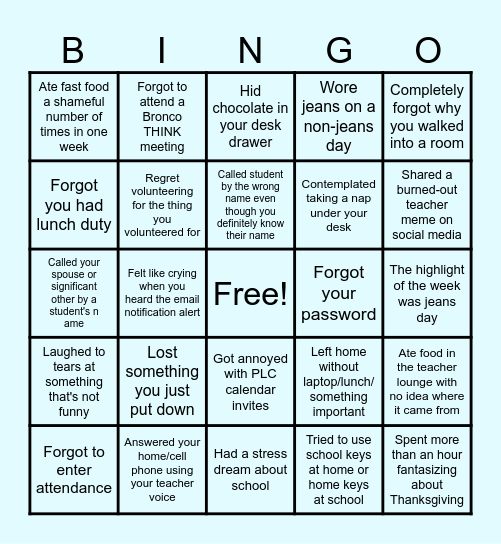 PVHS DEVOLSON BINGO Card