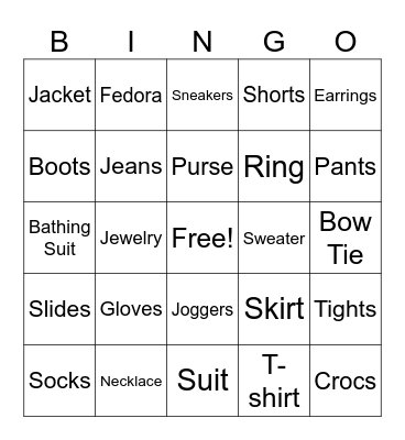 Fashion Bingo Card