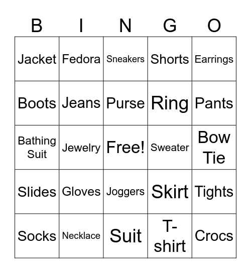 Fashion Bingo Card