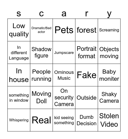 spooky scary BINGO!!!!!!!!!!!!!!!!!!!!!!!1!!111!1 Bingo Card