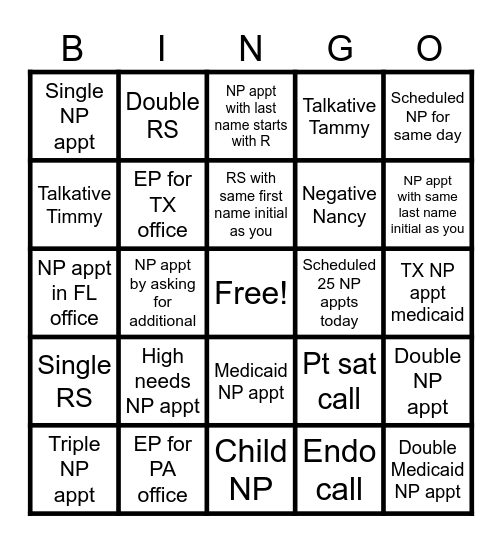 Seahorse Bingo Card