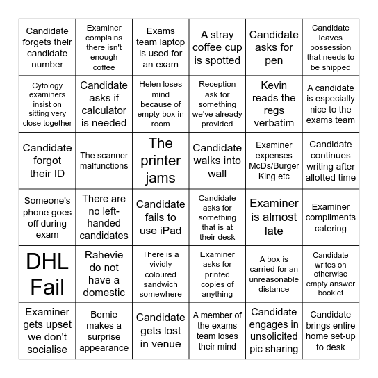 Autumn 2024 Exams Bingo Card