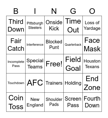 FOOTBALL Bingo Card