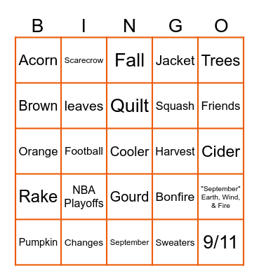 September Bingo Card