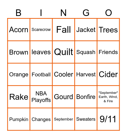 September Bingo Card