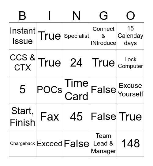 Untitled Bingo Card