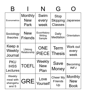 Live a Life Bingo Card