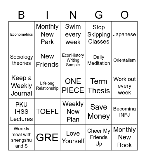 Live a Life Bingo Card