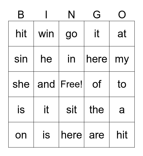 Weekly Words Bingo Card