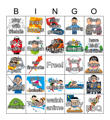 Summer Vacation Bingo Card