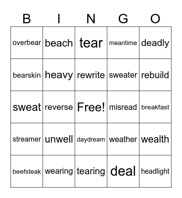 Prefix and Sounds of EA Bingo Card