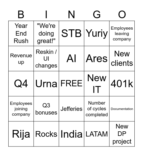 Mini All Hands Bingo 9/19 Bingo Card