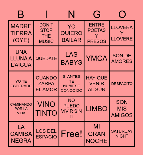 BINGO MUSICAL FALLA RAHAL Bingo Card