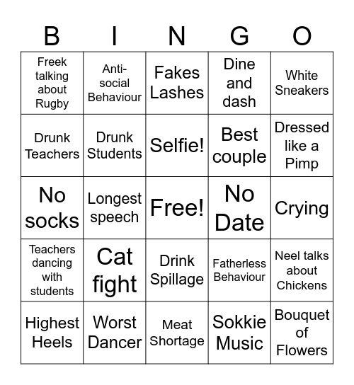 Matric Farewell Bingo Card