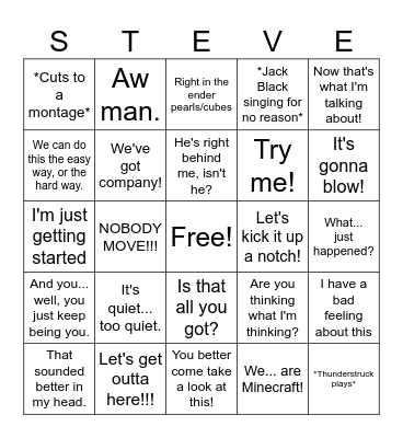 Minecraft Movie Bingo Card