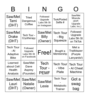 Upgrade Labs 5th St ~ Grand Opening Bingo! Bingo Card