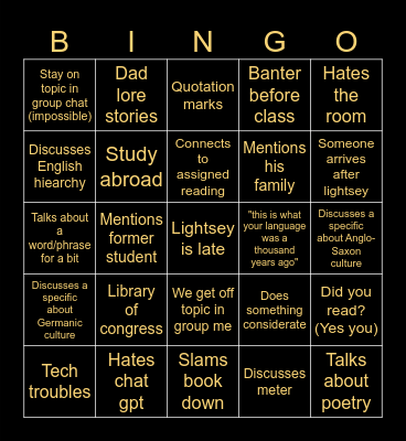 Class Bingo Card