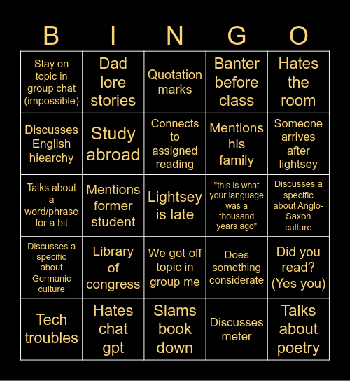 Class Bingo Card