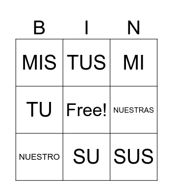 Spanish Possessive Adjectives Bingo Card