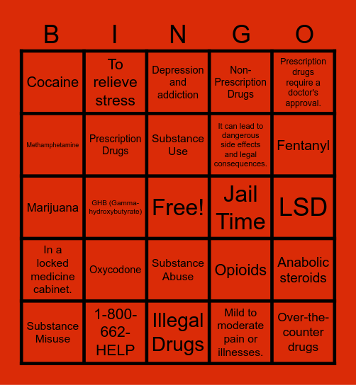 Prescription, Non-Prescription, and Illegal Drugs Bingo Card