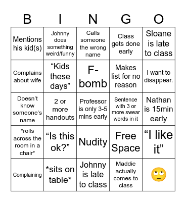 English 101 Bingo Card