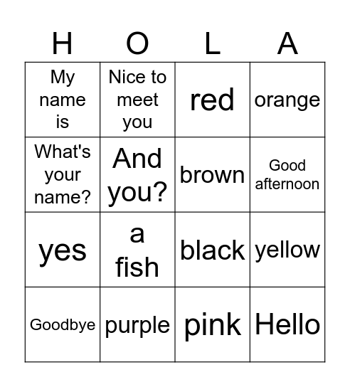 HOLA Bingo Card