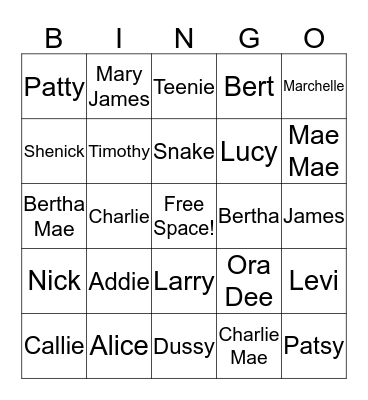 Hester's Family Reunion Bingo Card