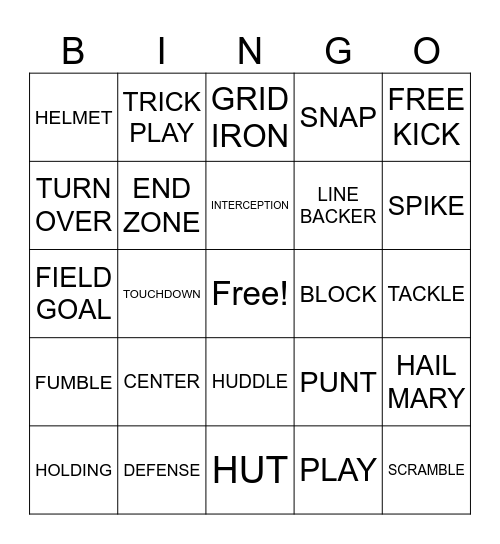 Football Bingo Card