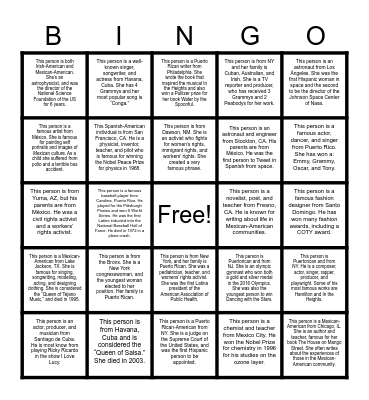 HISPANIC HERITAGE MONTH BINGO Card