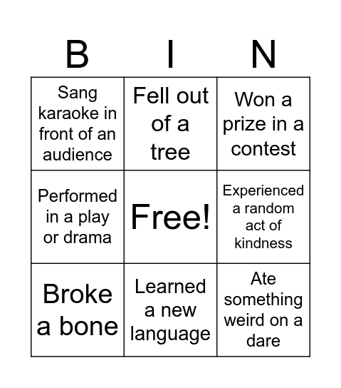 Ten Strands Bingo Card