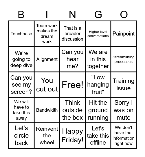 Digital Town Hall Bingo Card Bingo Card