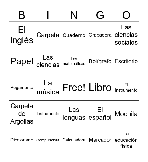 Utiles Escolares Bingo Card