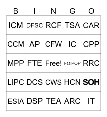 DCS ACRONYM Bingo Card