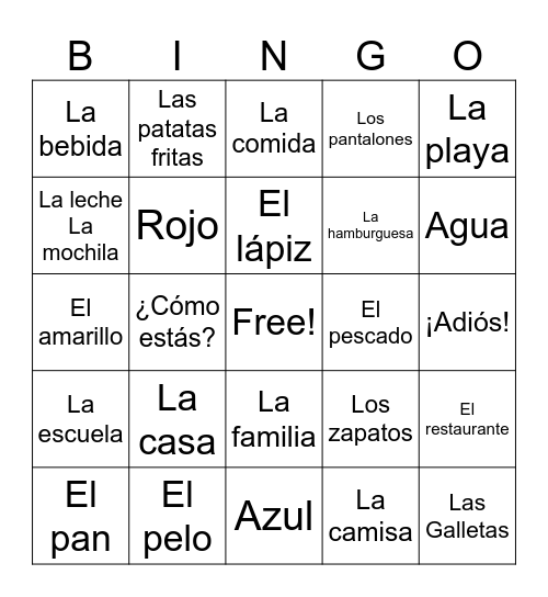 SPANISH BINGO!! Bingo Card