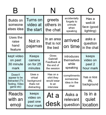 Zoom Best Practices Bingo Card