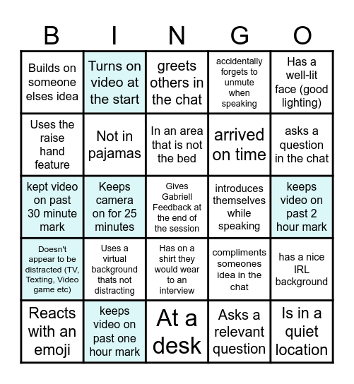 Zoom Best Practices Bingo Card