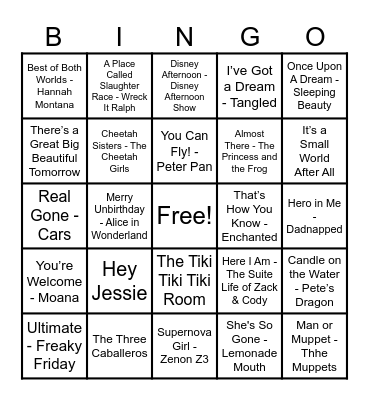 Disney Hits! Bingo Card