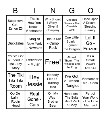 Disney Hits! Bingo Card