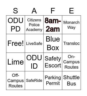 Safety & Transportation Bingo Card