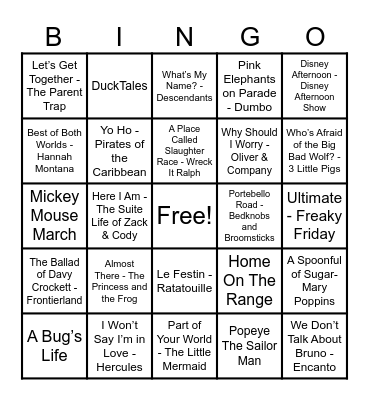 Disney Hits! Bingo Card