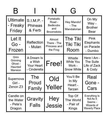 Disney Hits! Bingo Card