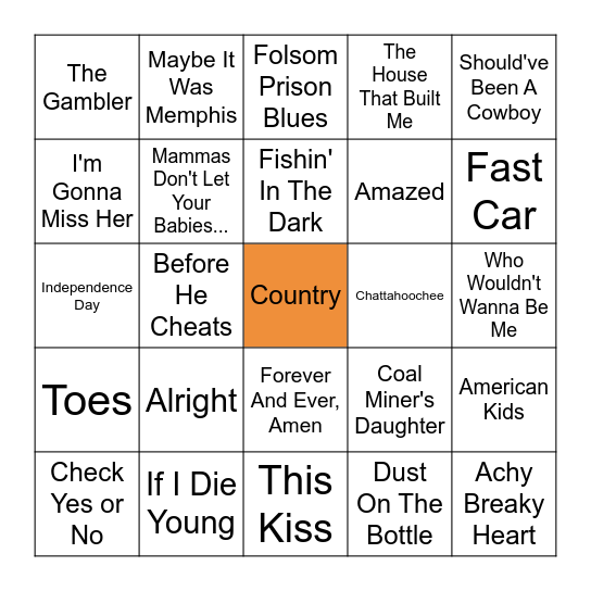 Country Bingo Card